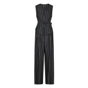 Grå Stripet Crepe Jumpsuit