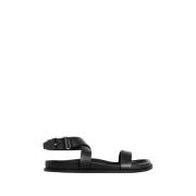 Sort Lær Chunky Sandal med Spenne