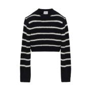 Svart/Hvit Crew Neck Crop Sweater