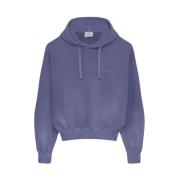 Indigo Blå Fleece Hoodie Pullover