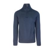 Blå Ull Slim Fit Halv-Zip Genser