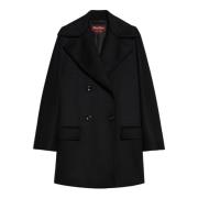 Sort Ull Pea Coat med Kimono Ermer