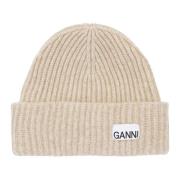 Beige Oversized Wool Rib Beanie Brazilian Sand