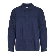 Navy Blazer Skjorte med Volanger