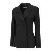 Sort Ull Blazer med Peak Revers