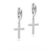 Mens Small Cross Earrings in Silver