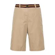 Beige Bomull Gabardine Elastisk Midje Shorts