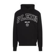 Svart Logo Print Hettegenser Fleece