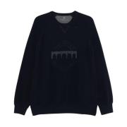 Navy Blue Sweater med Brodert Logo