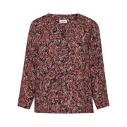 Sort Blomstret Kortermet Bluse