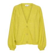 Strikket Cardigan med Puff-ermer Celery