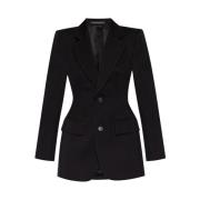 Svart Ull Blazer med Notch Revers