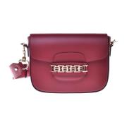 Red leather shoulder bag