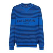 Stripet ull og lin crewneck