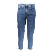 Blå Brodert Bomull Slim Fit Jeans