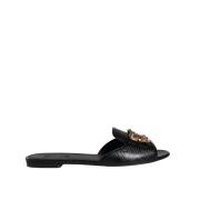 Sort skinnslip-on flats med logo