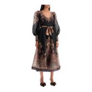 Paisley Print Lin Silke Midi Kjole