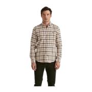 Beige Soft Check Flannel Skjorte