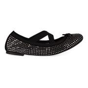 Rhinestone Bow Suede Ballet Flats