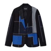 Sort Geometrisk Blazer med Reverskrage