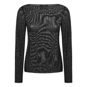 Svart Mesh Rhinestone Topplagg Aw24