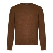 Brun Ribbestrikket Crewneck Genser Alpakka