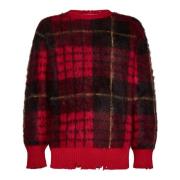 Rød Tartan Genser Med Distressed Finish