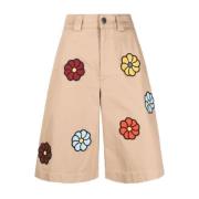 Beige Bomullspatchede Shorts