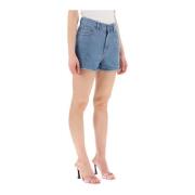 Denim shorts med strass og hjerteformede nitter