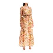 Blomster Lin Plunge Maxi Kjole