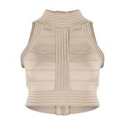 Ribbet Strikket Tank Top i Beige