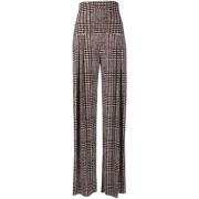 Brun Houndstooth Plisserte Bukser