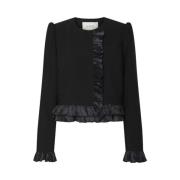 Svart Ruffle Kort Blazer