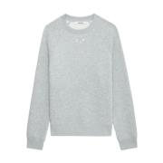 Grå Sweatshirt med Vinger og Rhinestones