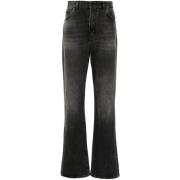 Svart Denim Jeans Whiskering Effekt