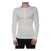 Hvit Bomull Henley Pullover Genser