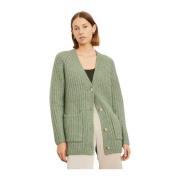 Grønn Ribbet Lomme Cardigan