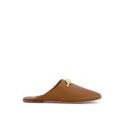 Brun skinn slip-on mules