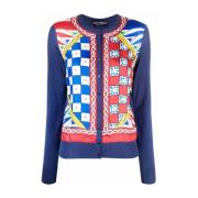 Patchwork Cardigan med Button-Down Krage