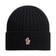 Ribbestrikket Ull Beanie Svart