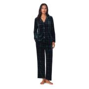 Navy Plaid Notch Collar Lang Pyjamas