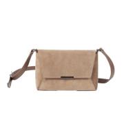 Beige Skinn Crossbody-veske med Foldover Top