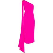 Magenta Rosa One-Shoulder Kjole med Skjerf