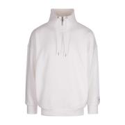 Hvit High-neck Zip Sweatshirt