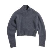 Blå Ull Cropped Turtleneck Genser