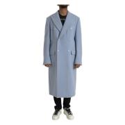 Blå Dobbeltspent Trenchcoat Jakke