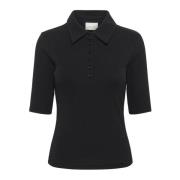 Svart Polo Top Kortermet Tee