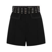 Crepe shorts med brodert høy midjebånd