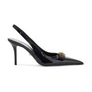 Ribbon Slingback Patent Skinn Hæler