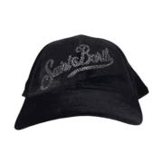 Svart fløyel baseballcap med rhinestone broderi